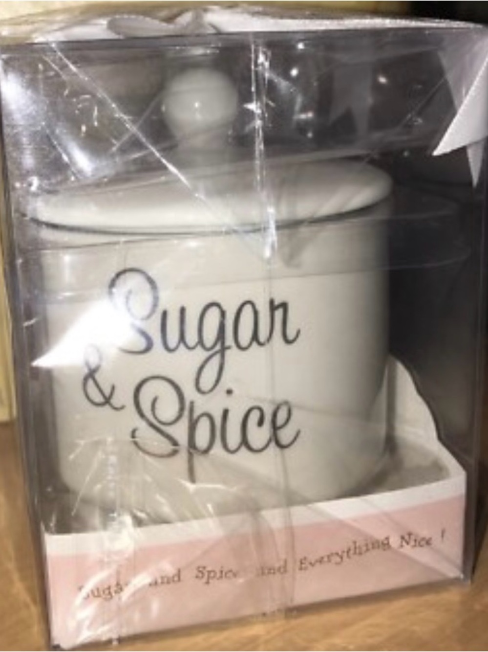 Kate Aspen White Ceramic 'Sugar & Spice' small canister style bowl with lid.